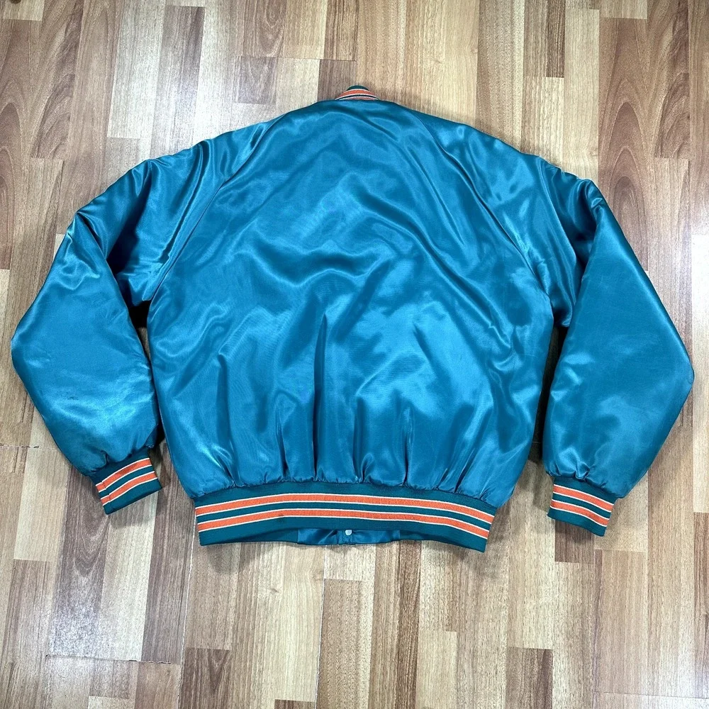 VTG 80s Chalk Line Miami Dolphins Jacket Mens Large Green Satin Bomber Football